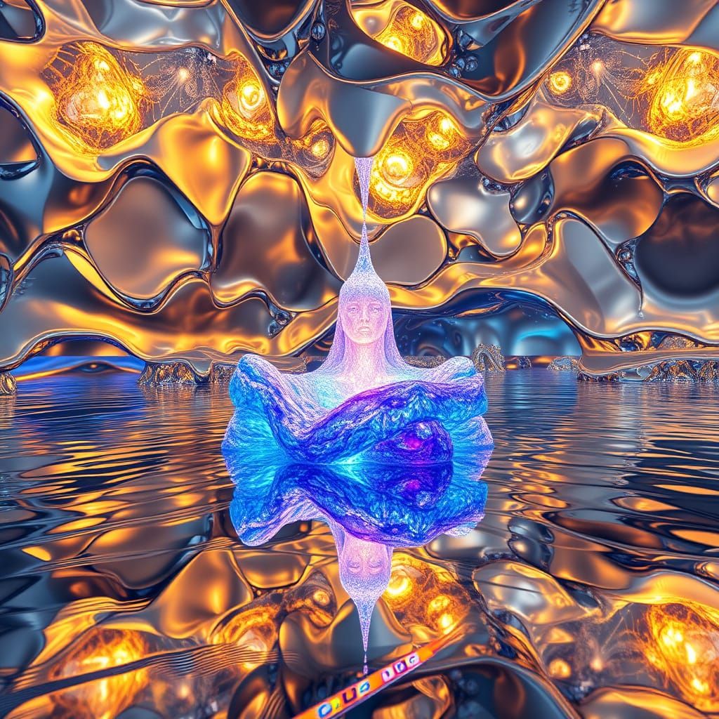 Ethereal Data Landscape with Liquid Mirrors