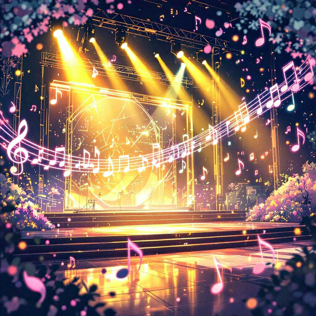 Anime Gold Concert with Musical Notes