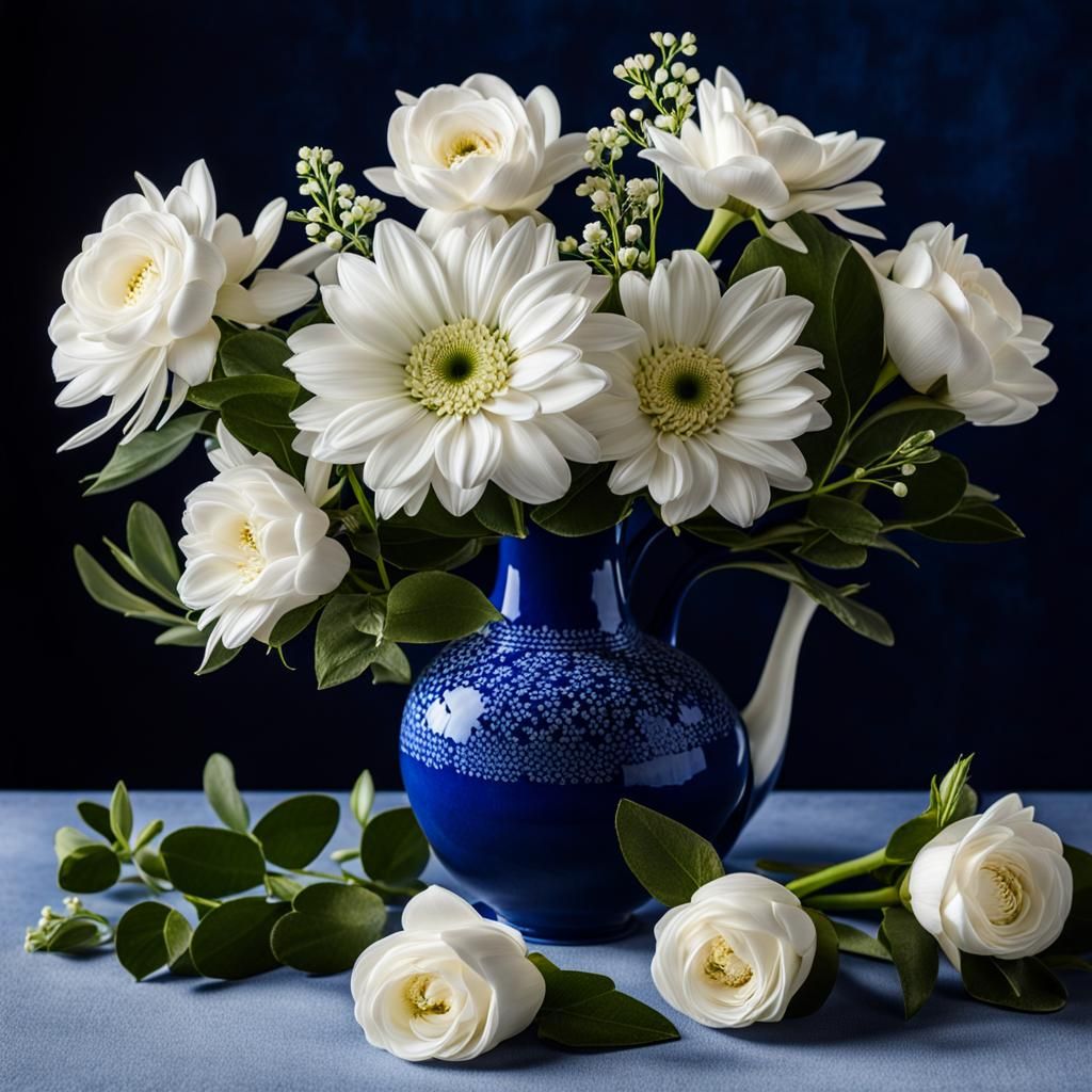 White Flower Bouquet on Royal Blue Velvet