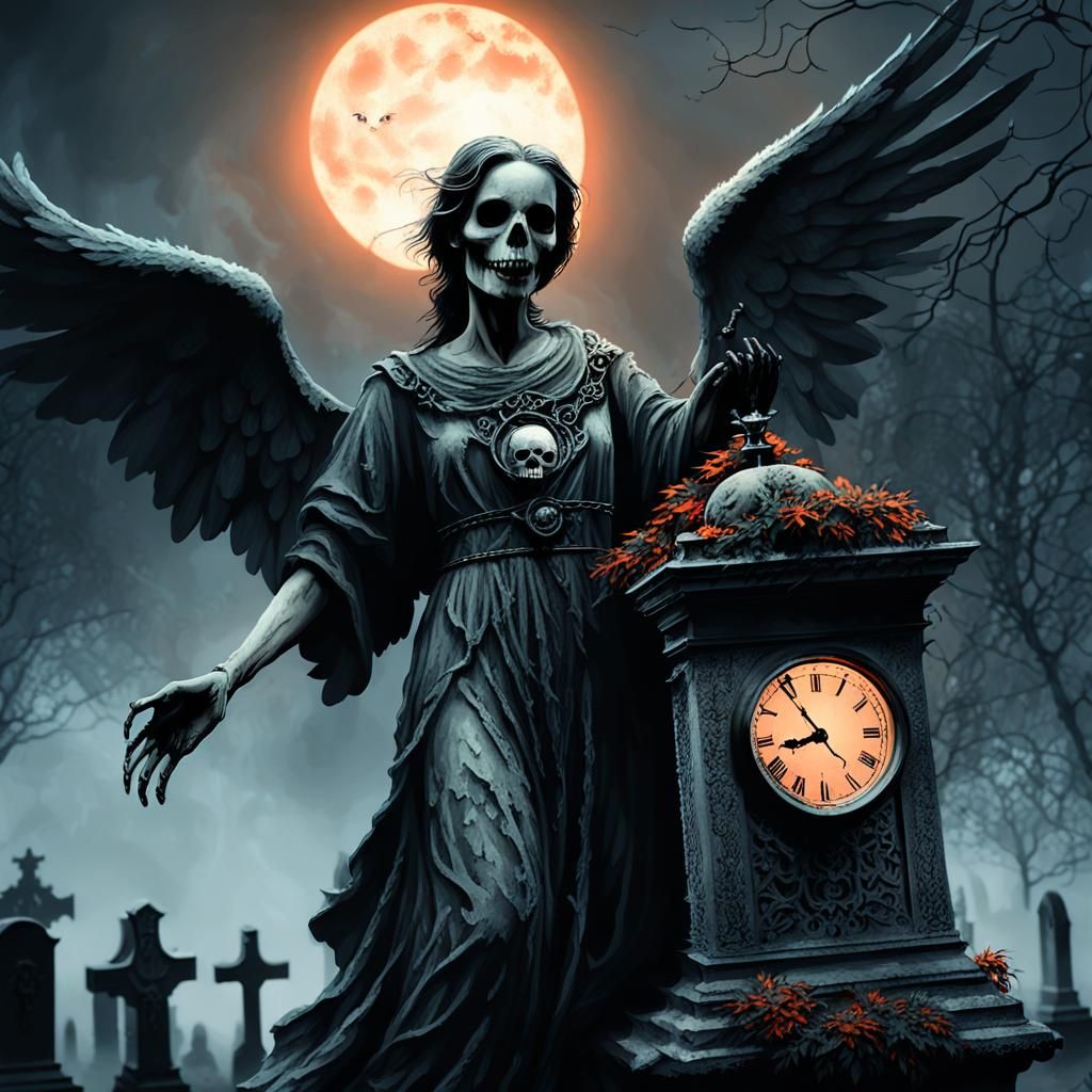 Gothic Horror Angel of Death in Cemetery