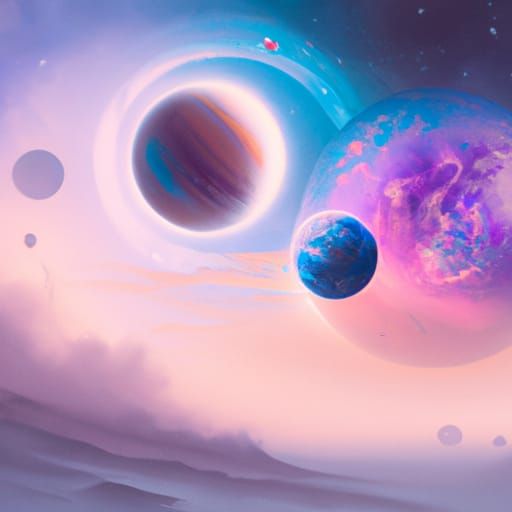 Pastel Planets in Dramatic Space Scene