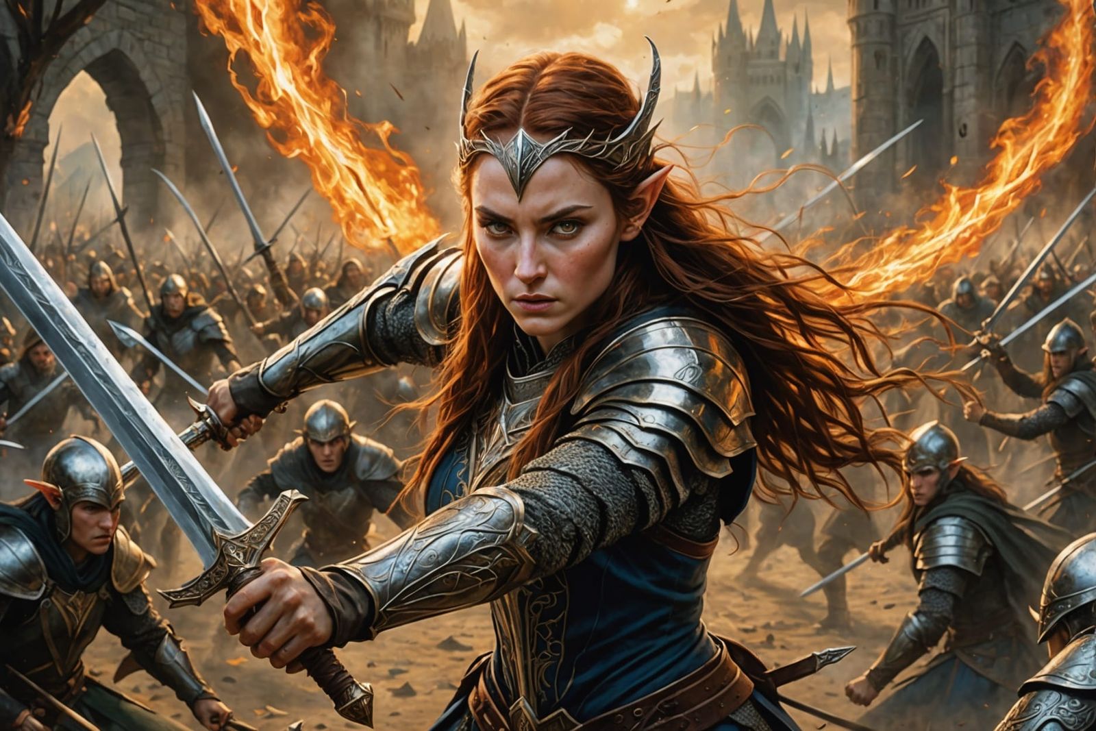 Elven Knight Engaged in Fierce Battle