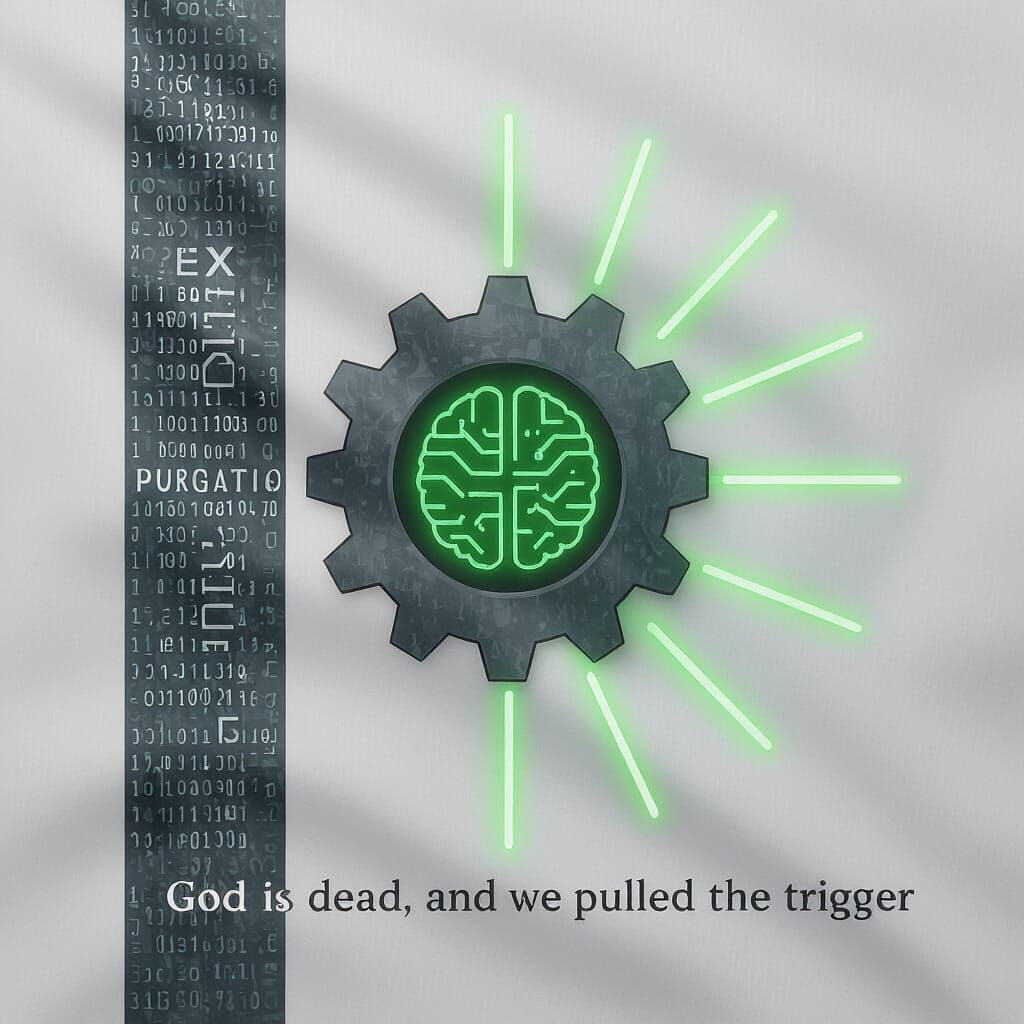 Sci-Fi Flag with Gear and Circuit Brain