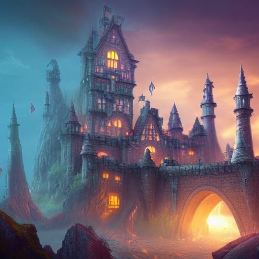 Fantastical Raccoon Castle: Detailed Matte Painting
