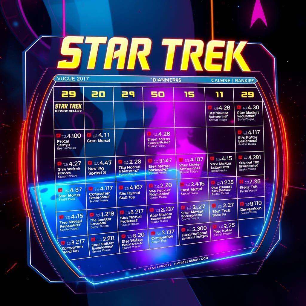 Futuristic Star Trek Episode Calendar in Cyberpunk Aesthetic