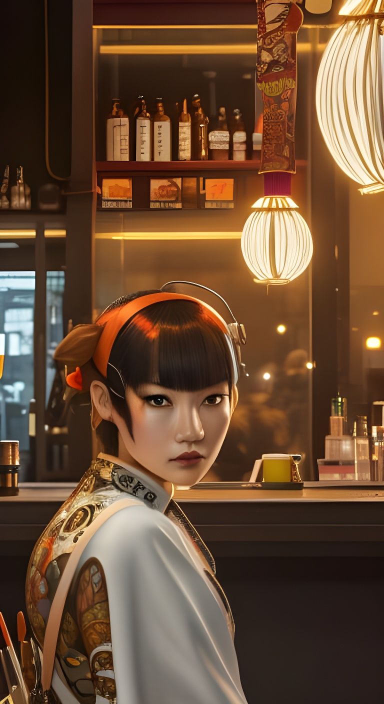 Punk Girl at Ramen Bar, Detailed Digital Art