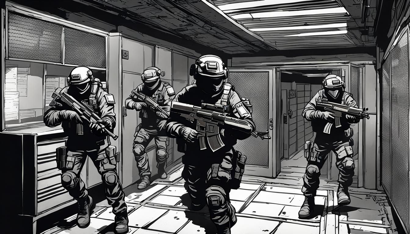 Armored Spec Ops Team Exploring Backrooms Level 2