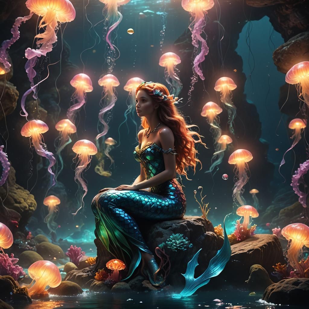 Mermaid Lamp in a Shimmering Ocean
