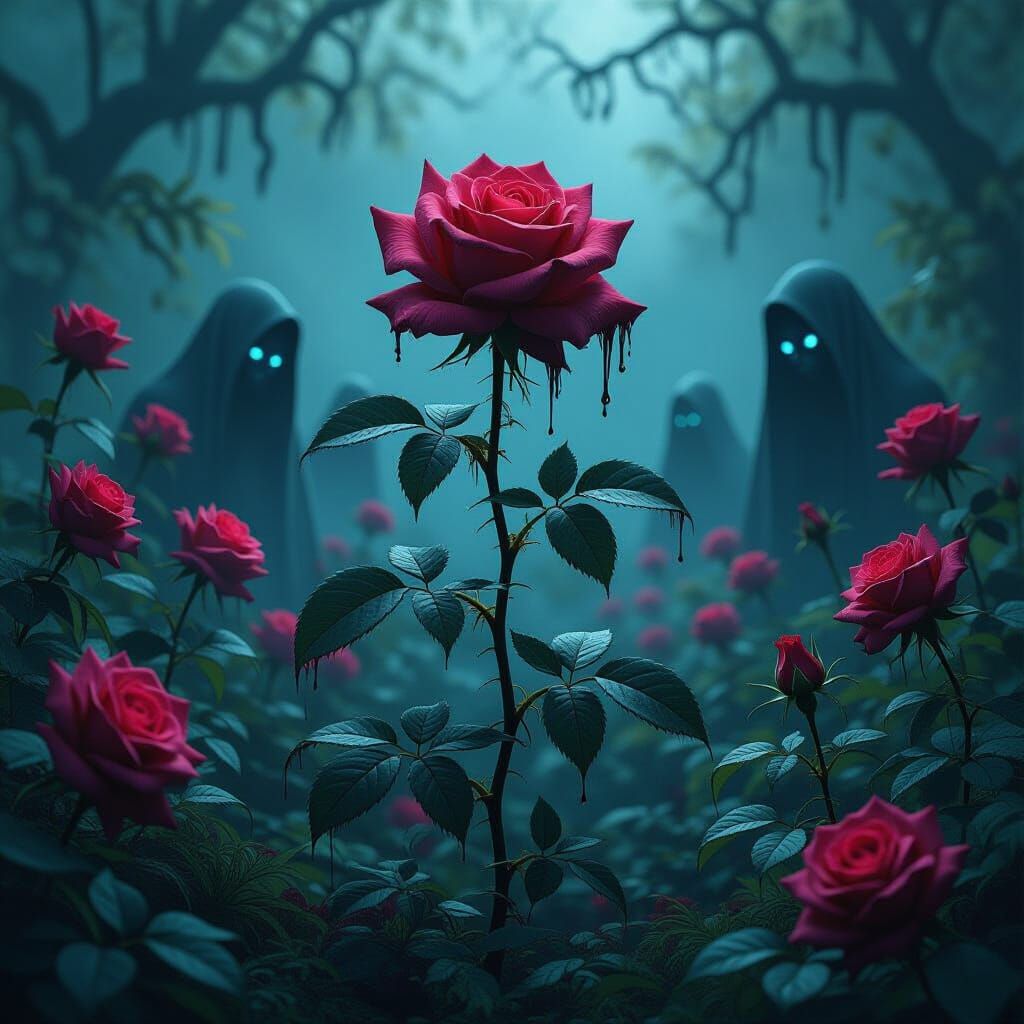 Gothic Rose Garden Consumed by Darkness
