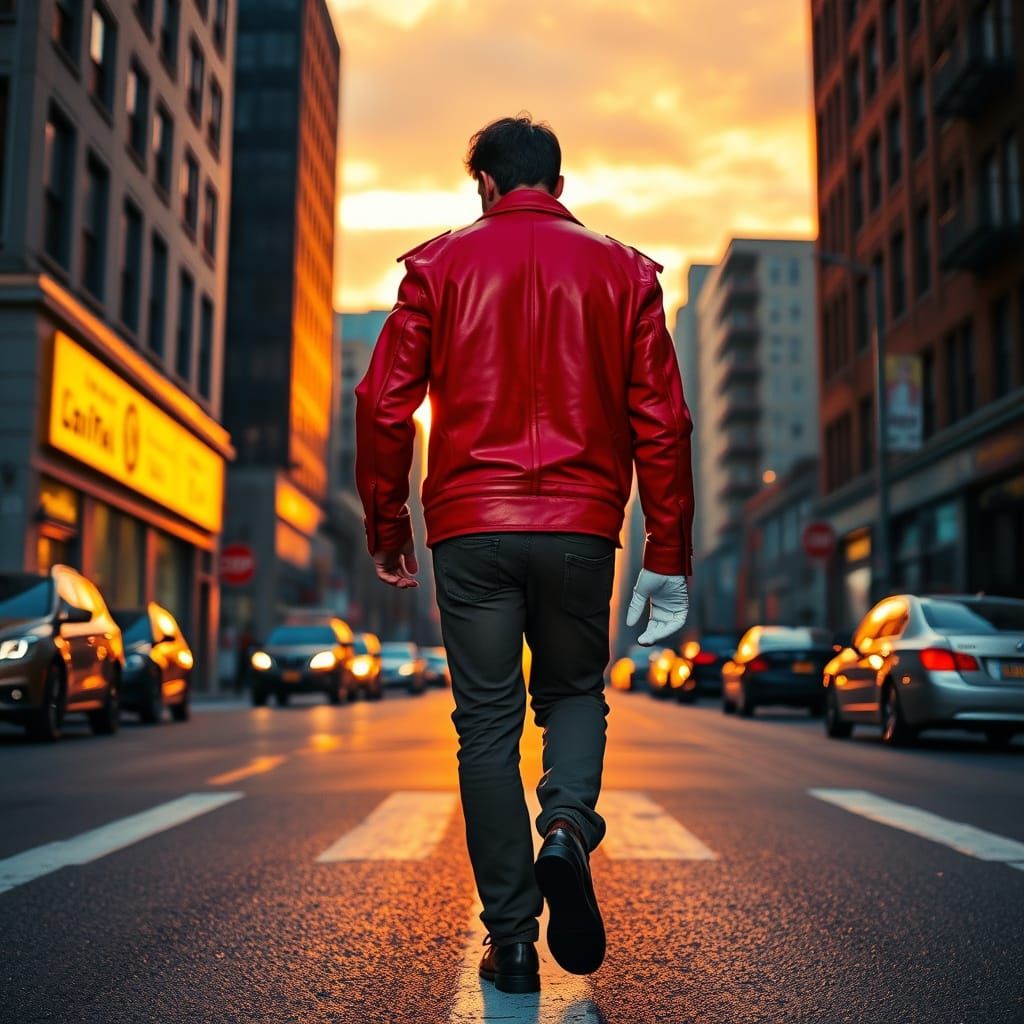 Man in Red Jacket: 80s Pop Art Sunset