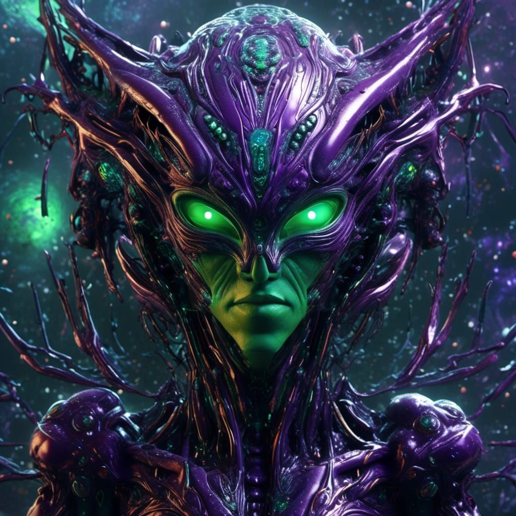 Sleek Alien Lifeform in Space, Holographic Illustration