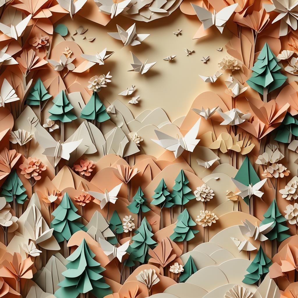 Intricate Papercraft Scene Inspired by Japanese Art