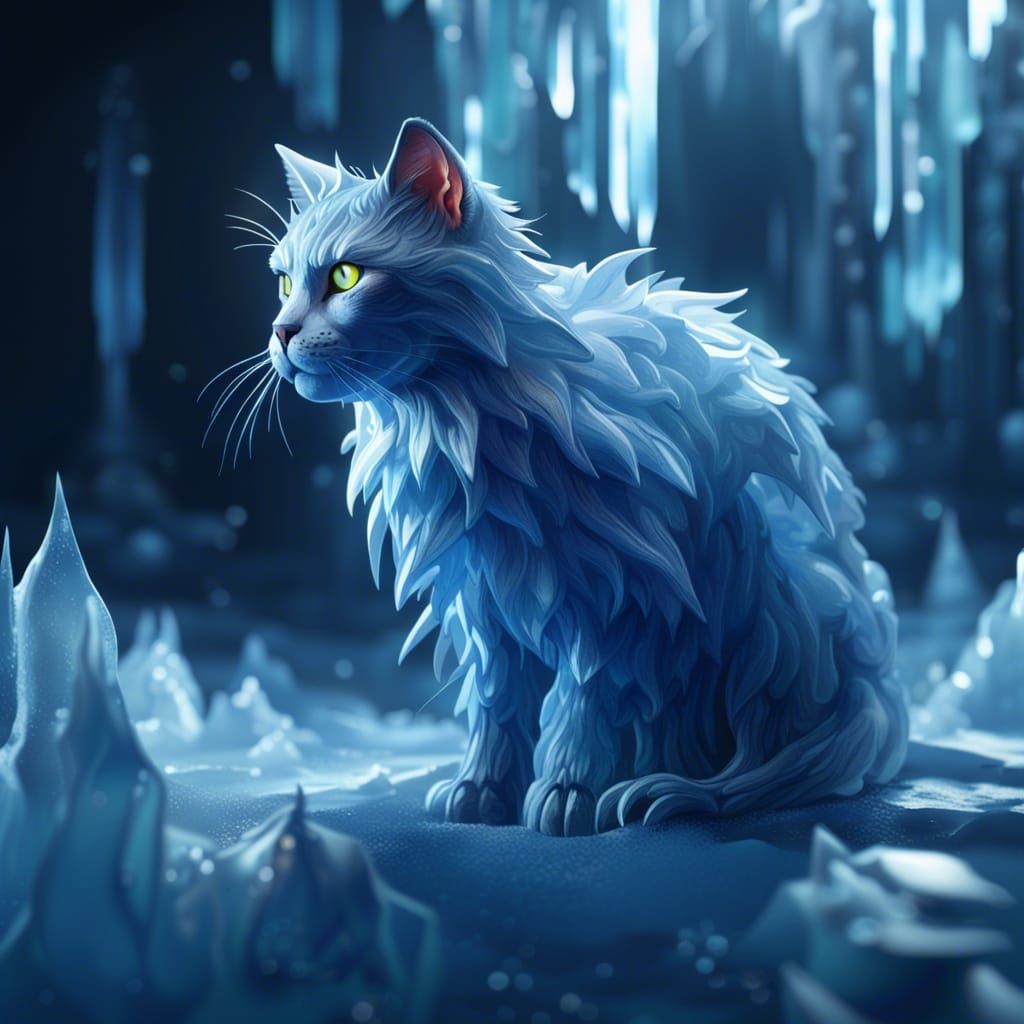 Icy Cat with Snowflake: Detailed Fantasy Art