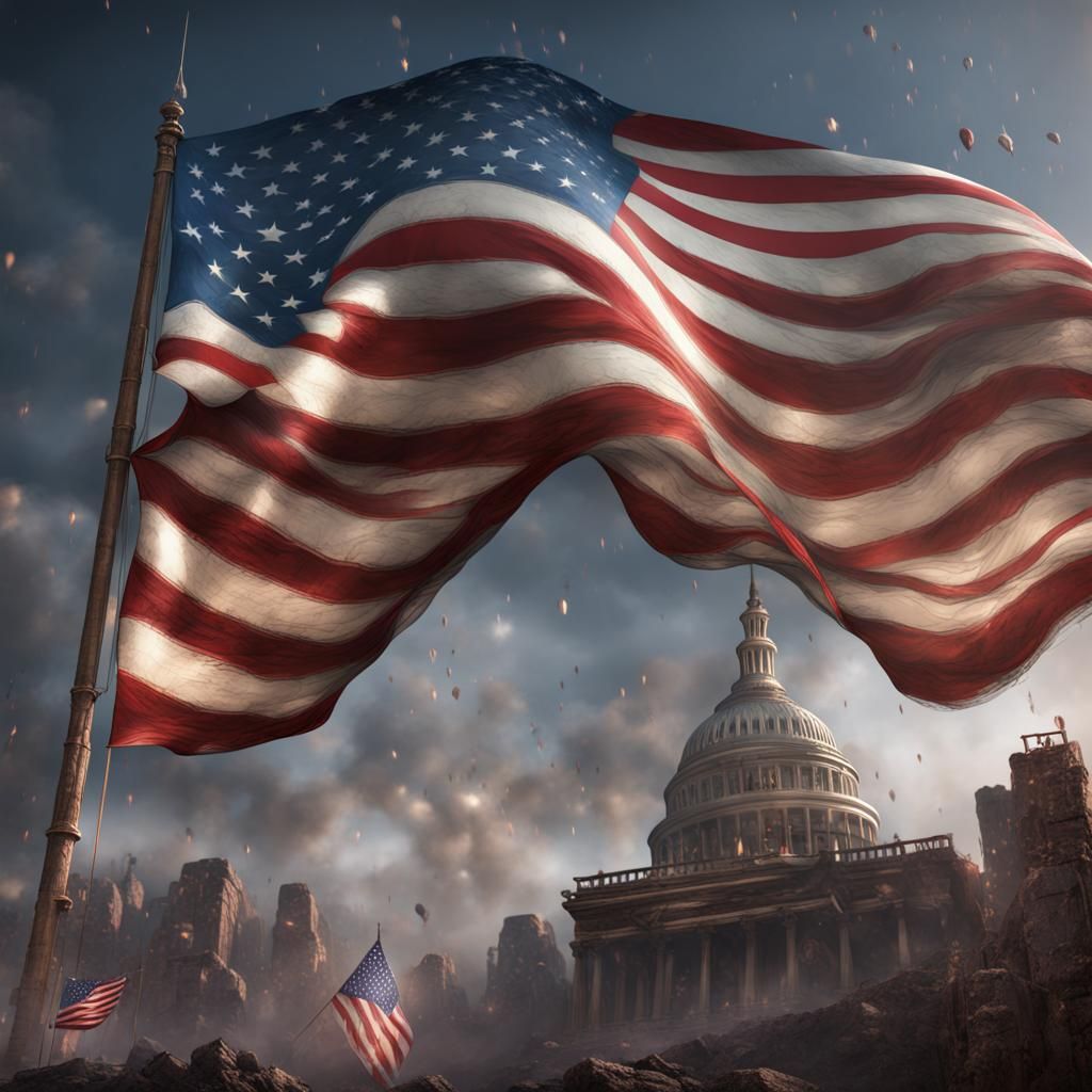 Detailed American Flag Matte Painting