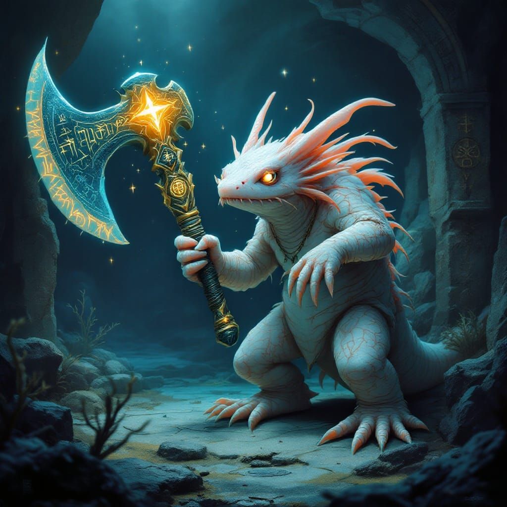 Mystical Axolotl Wields Ancient Power