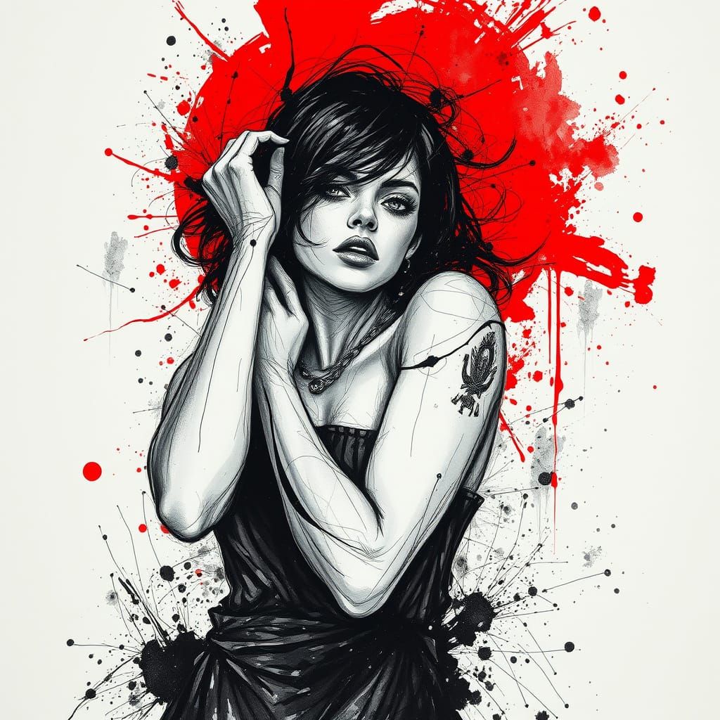 Expressive Woman in Mixed Media Illustration