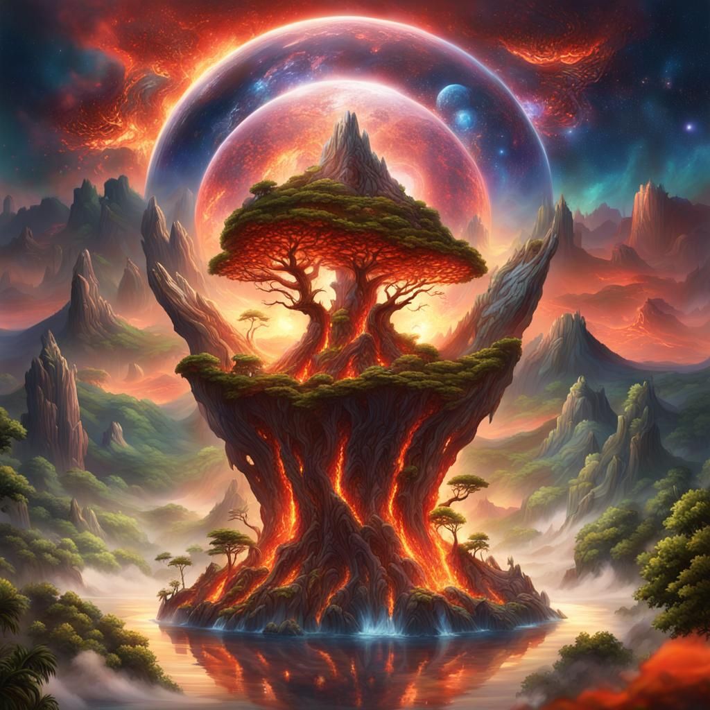 Hourglass Worlds: A Dual Realm in Neofuturistic Style