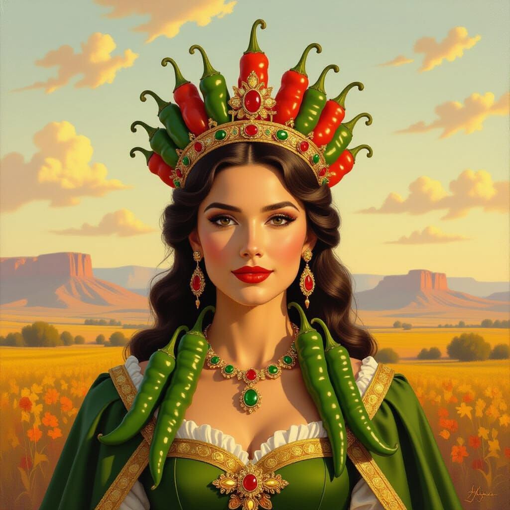 Queen of New Mexico Adorned with Green Chile Peppers