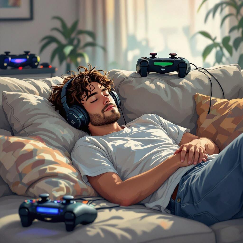 Henry Asleep on Couch in Style of Loish