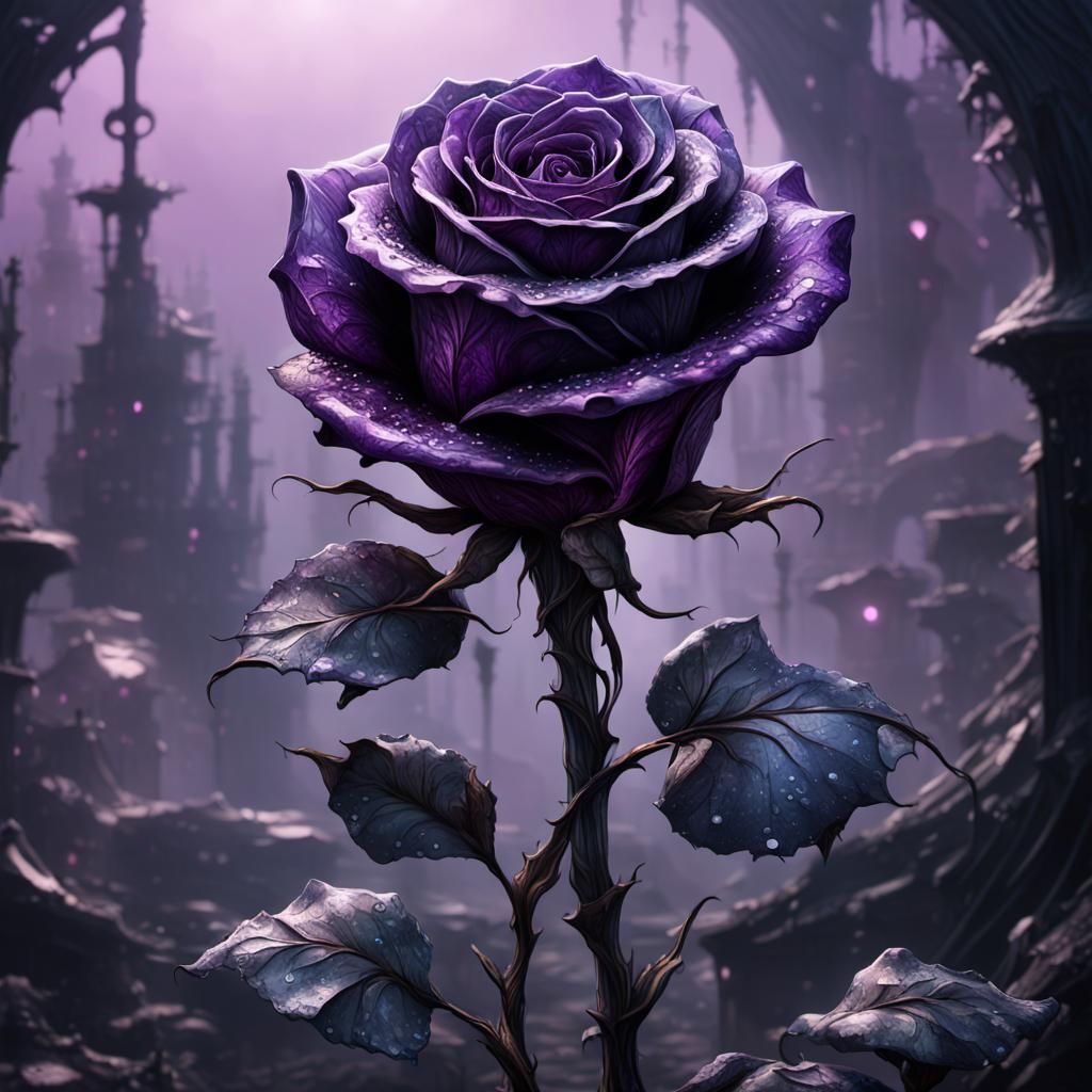 Decaying Purple Crystal Rose in Art Nouveau Style