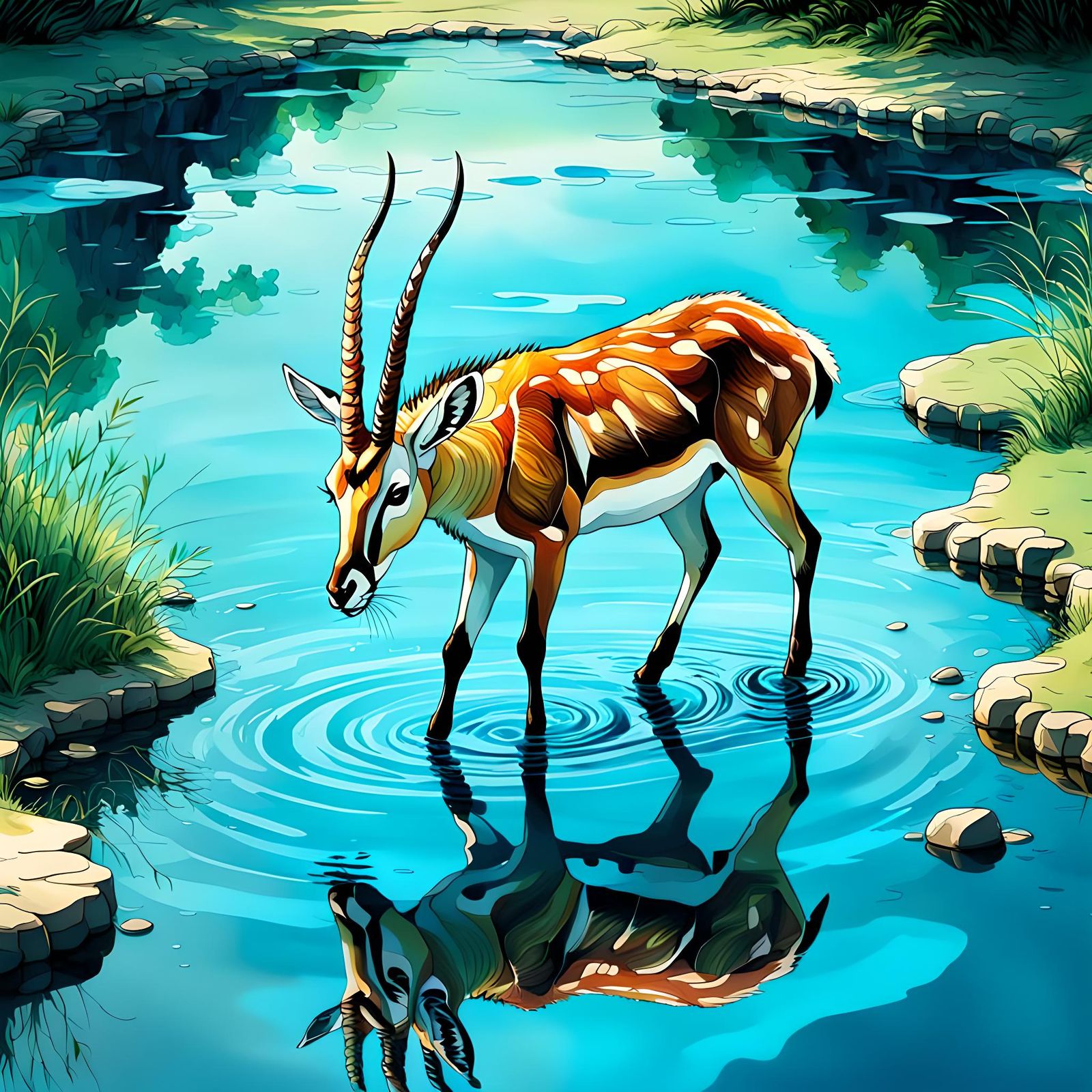 Gazelle Reflection: Alcohol Ink Anime Visual