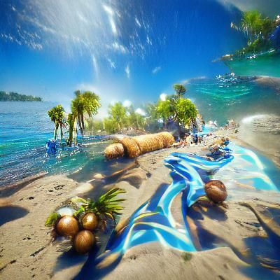 A beach with palm tree's and bright blue water on a sunny da...