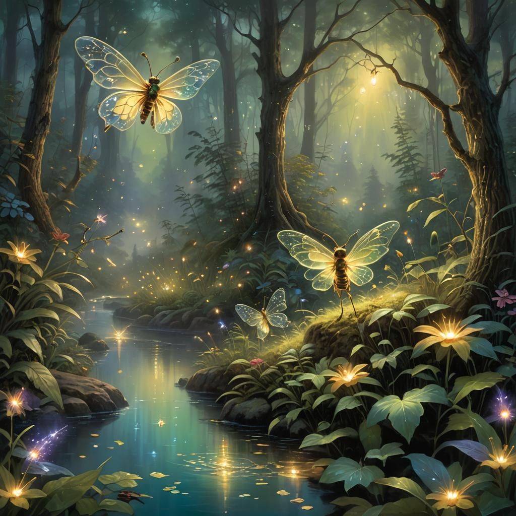 Beautiful Fireflies Forest