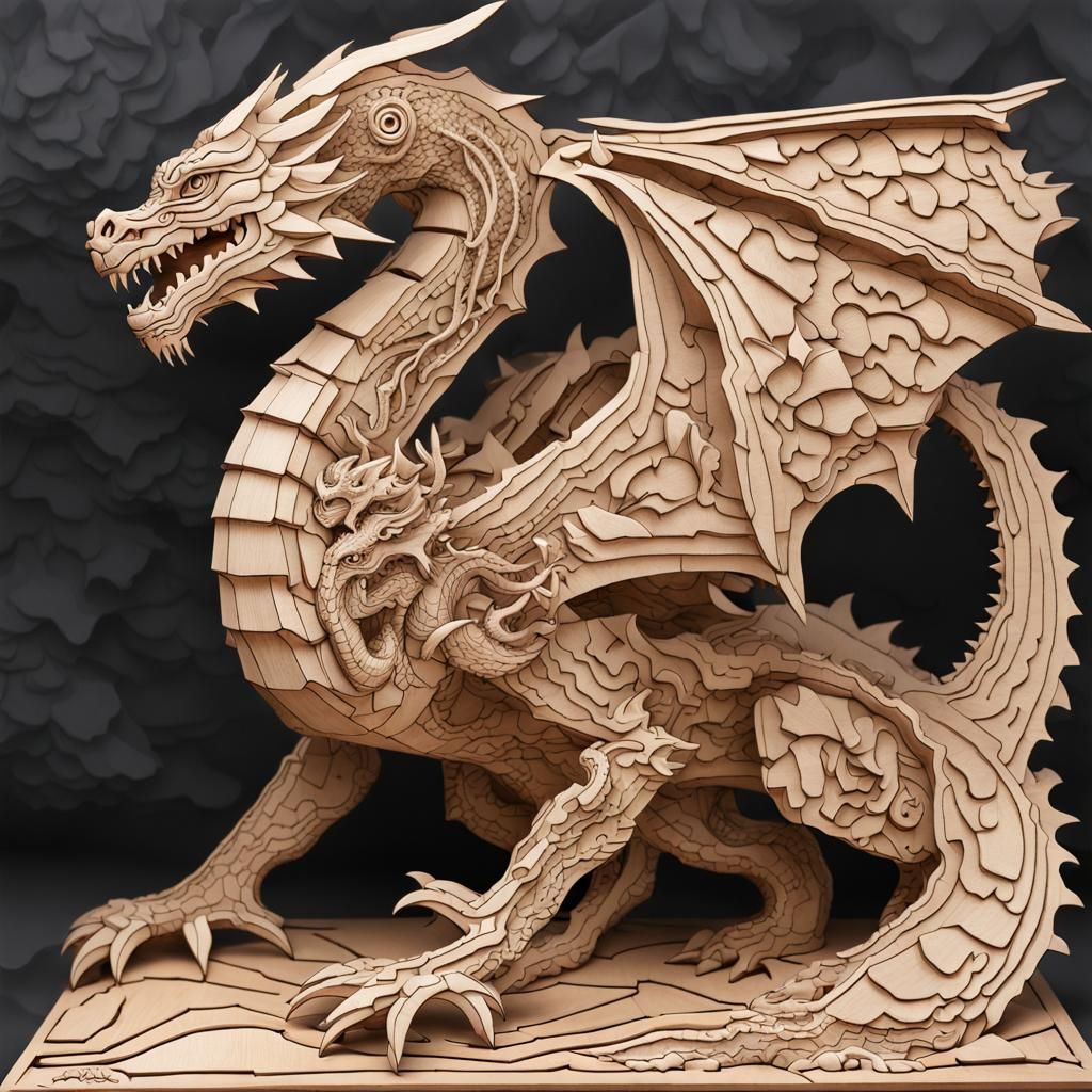 Dragon Puzzle: Intricate 3D Wooden Design