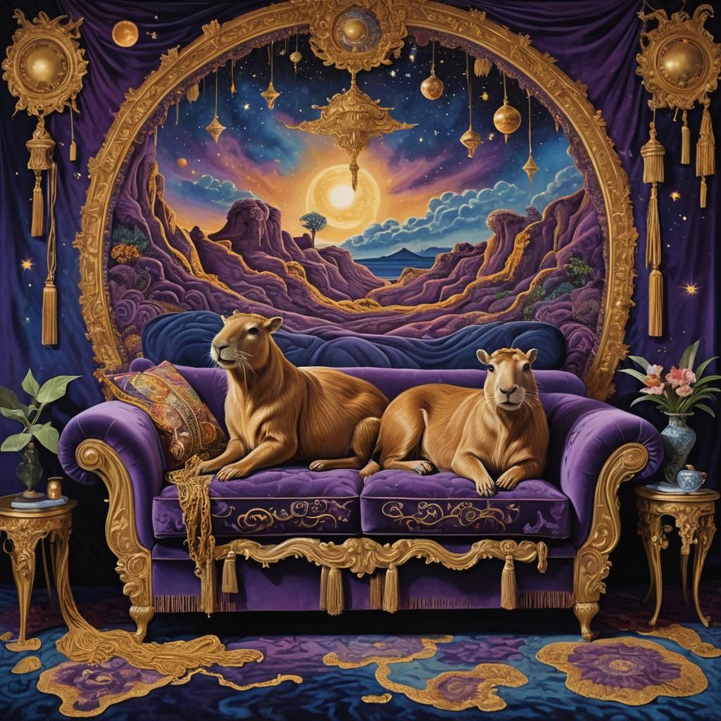 Twins, Capybara, and Melting Stars in Surreal Dreamscape