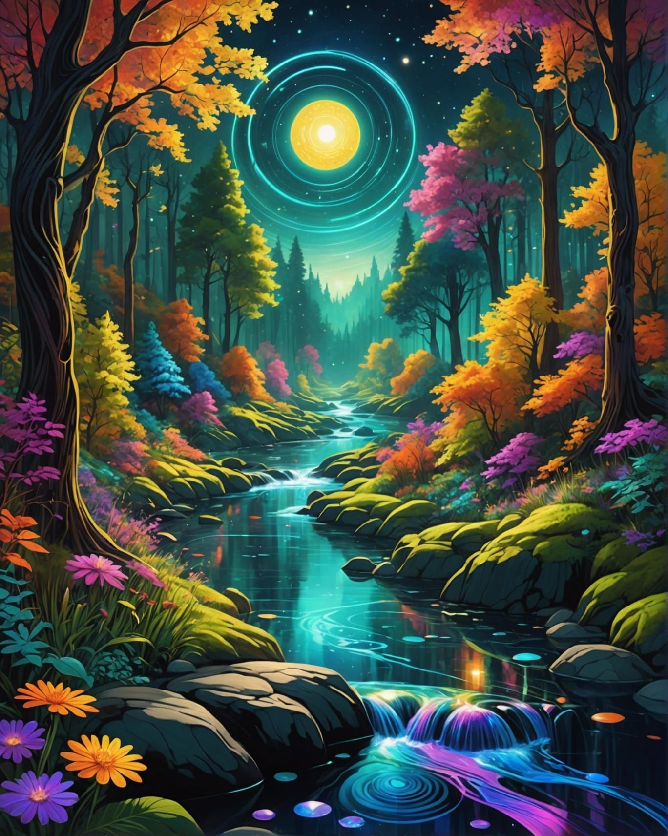 Cosmic River: Glass Calligraphic Art in Vibrant Colors