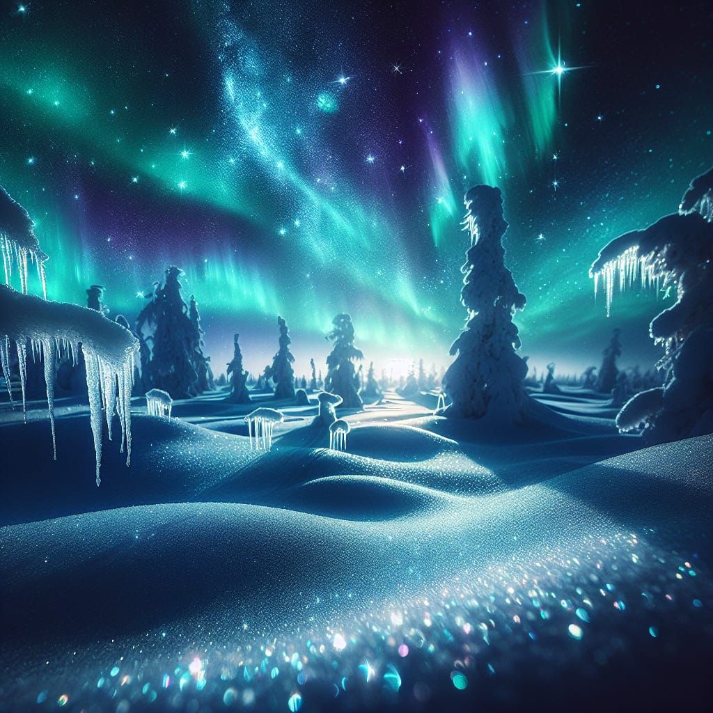 Aurora borealis, the icy sky at night