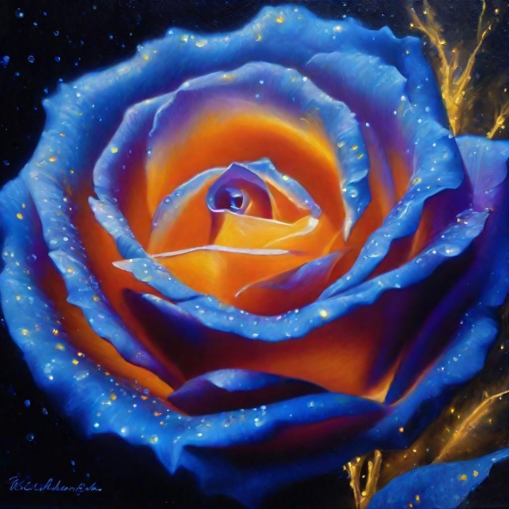 Ethereal Blue Rose in Dreamlike Oil Painting