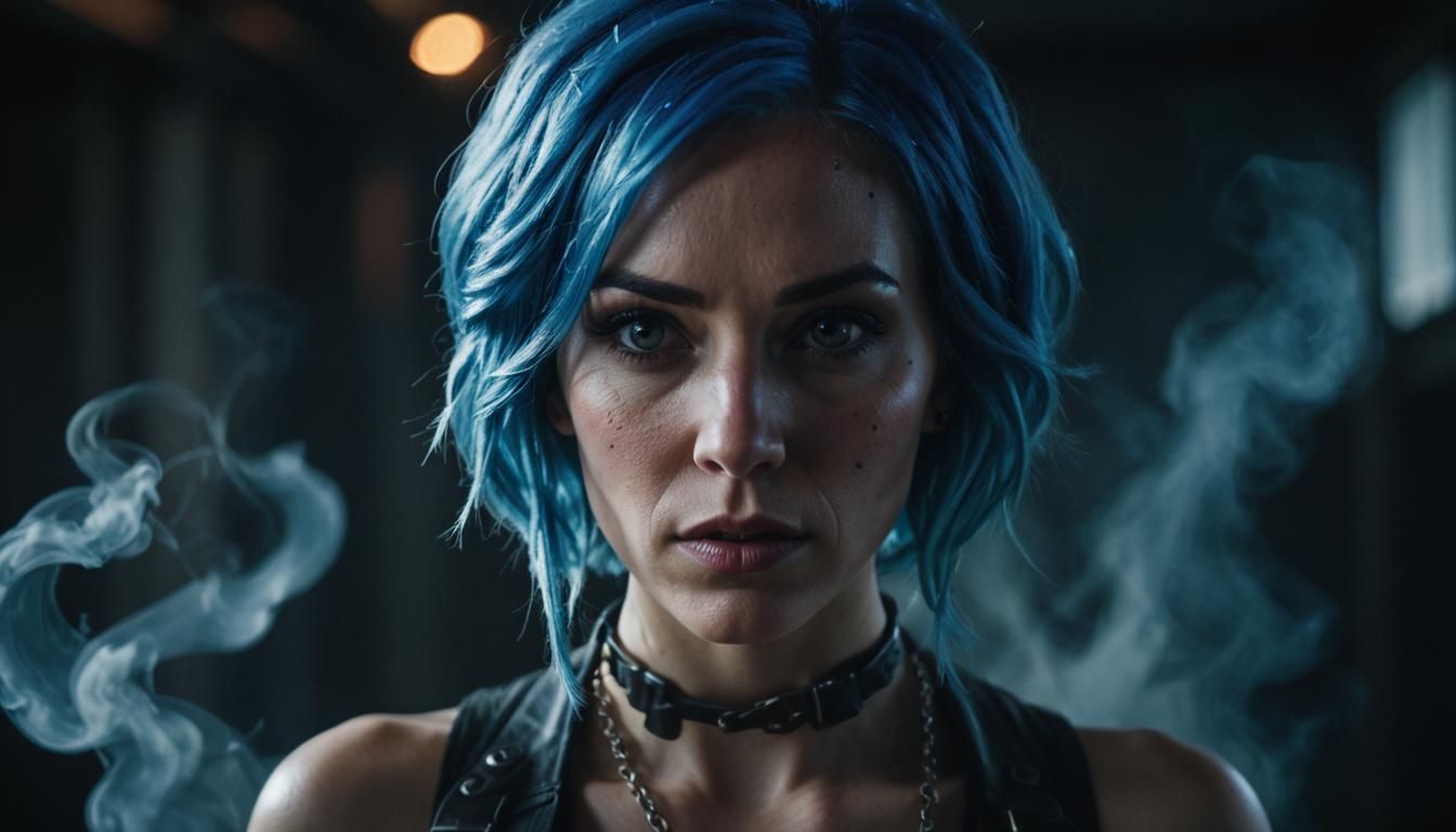 Electric Blue Hair: Cinematic Portrait in Dramatic Lighting