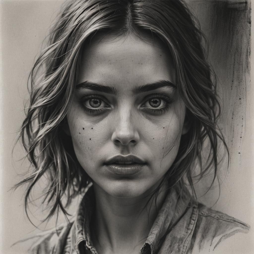 Ana de Armas Close-up Portrait in Charcoal Style