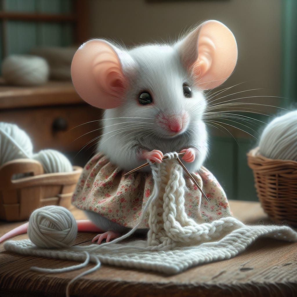 Whimsical Mouse Knits in Cozy Kitchen Scene