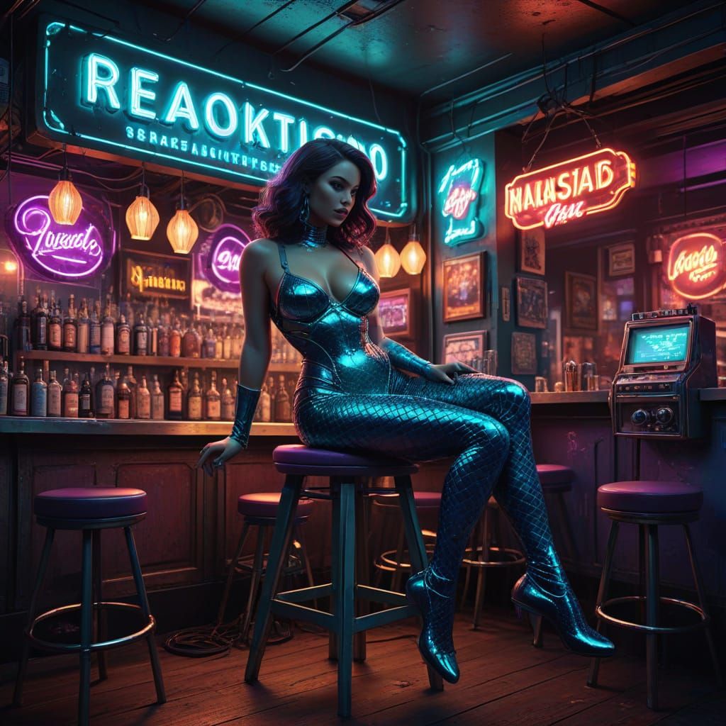 Fantasy 50s Styled Mermaid Bar in Retro-Futuristic Comic Boo...