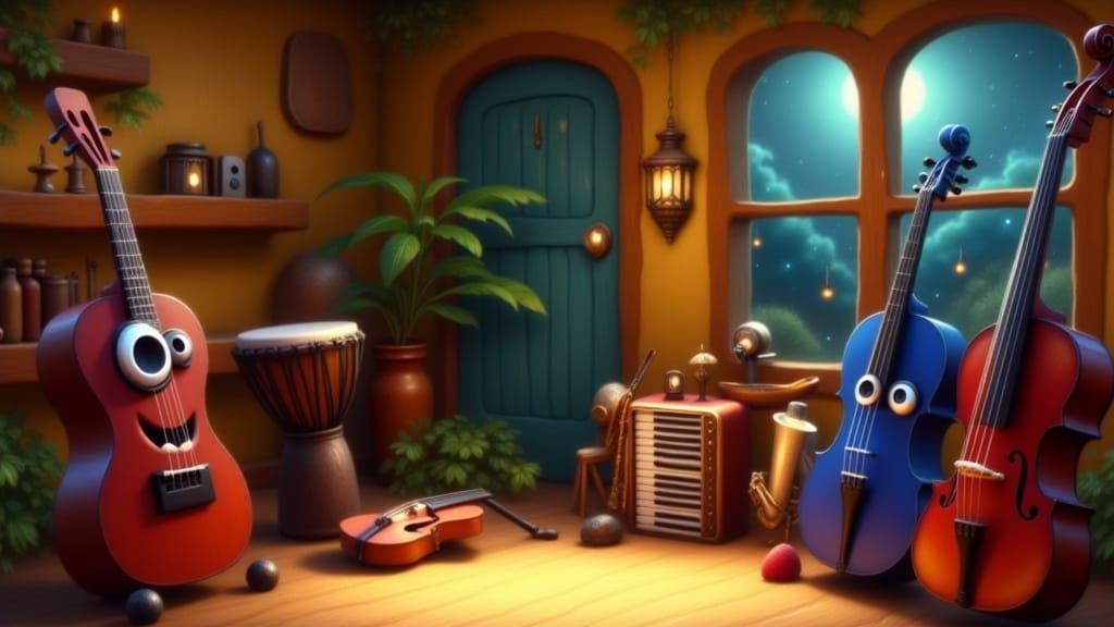 Whimsical Musical Instrument Studio in Children's Illustrati...