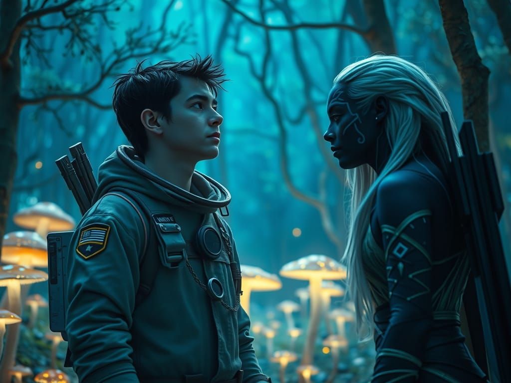 Astronaut Meets Drow Ranger in a Glowing, Arcane Forest