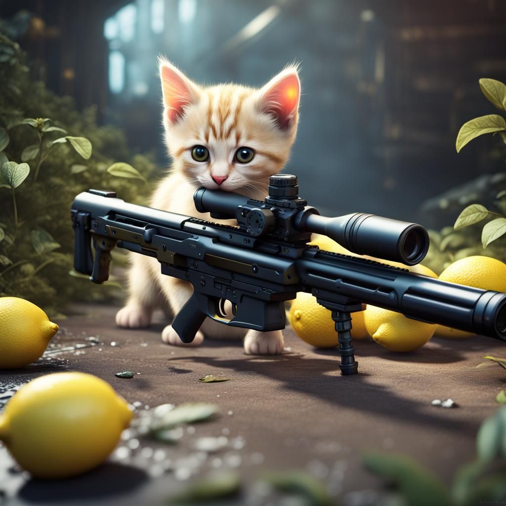Lemon Kitten with Sniper Rifle: Fantasy Concept Art