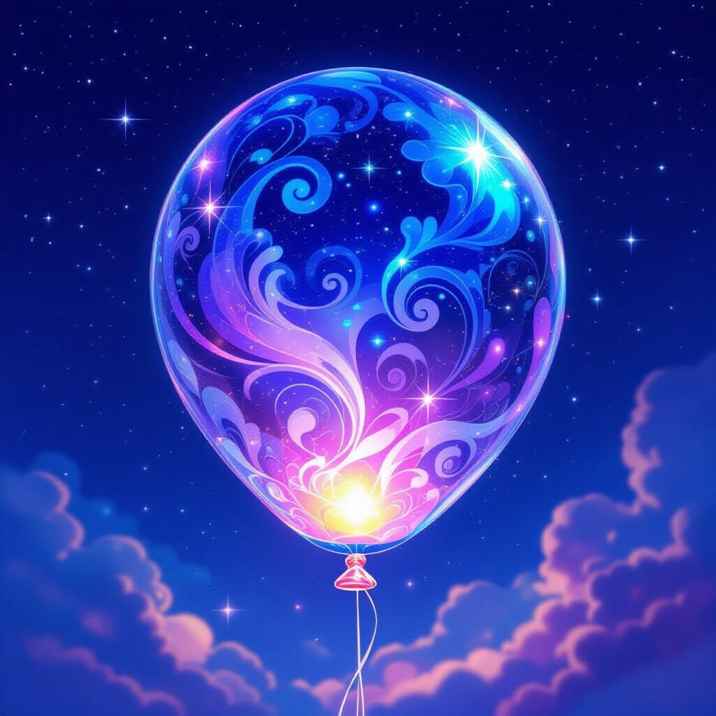 Ethereal Glass Balloon Reflecting Starry Night Sky