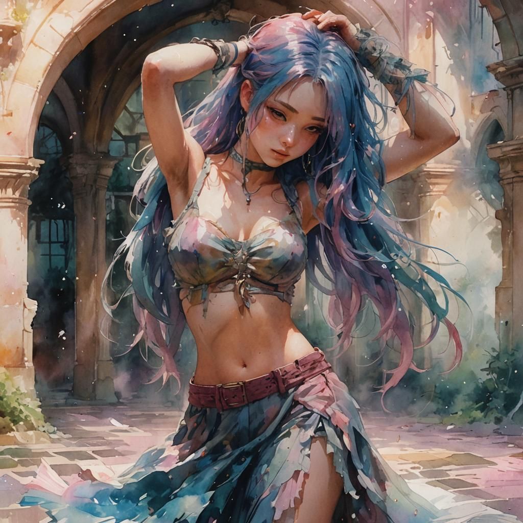 Anime Girl with Pink Hair in Crepuscule Light