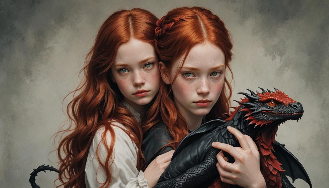 Ginger-Haired Girl Holding Miniature Dragon