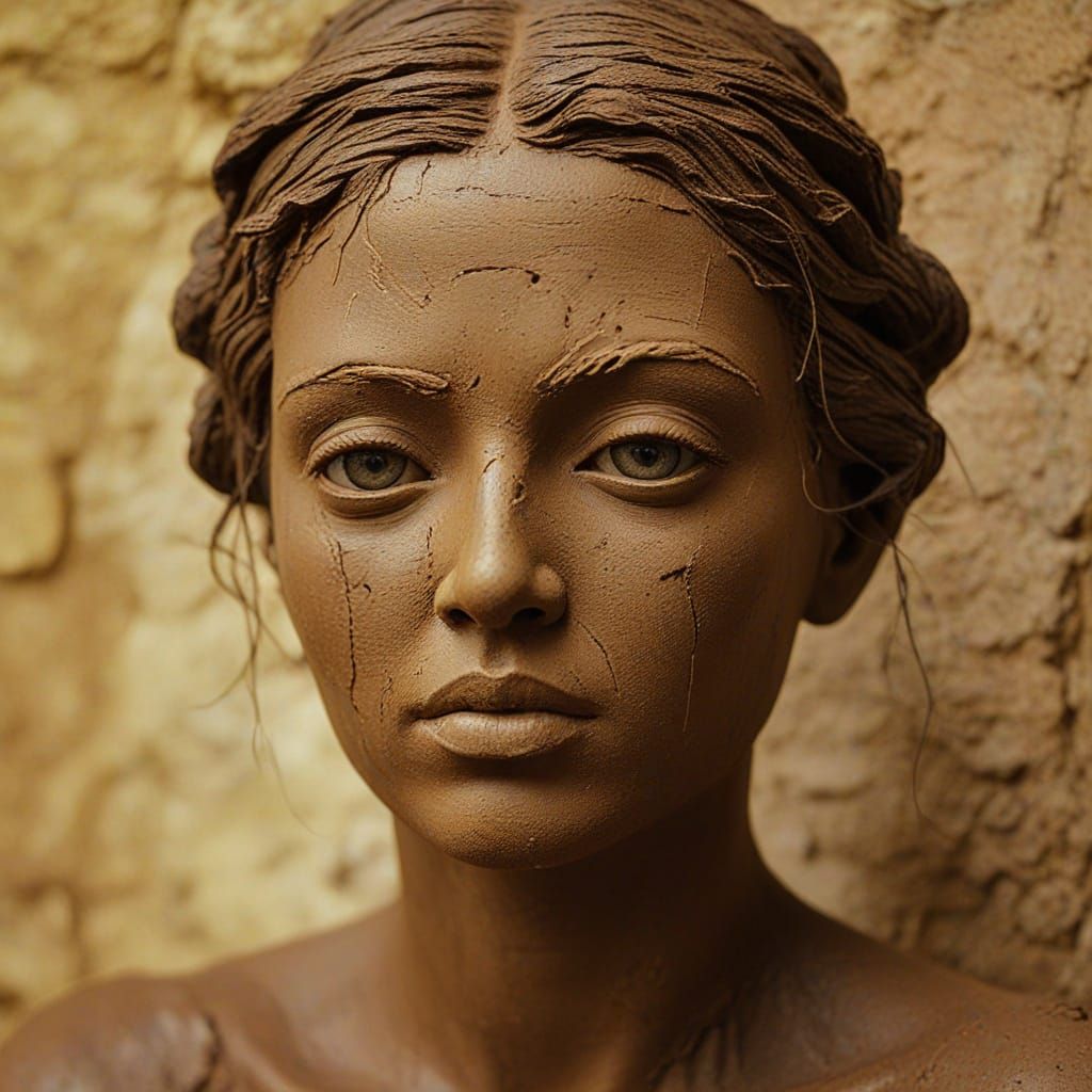 Expressionistic Clay Goddess with Earthy Texture