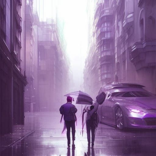 Purple Urban Sketch in Art Nouveau Style