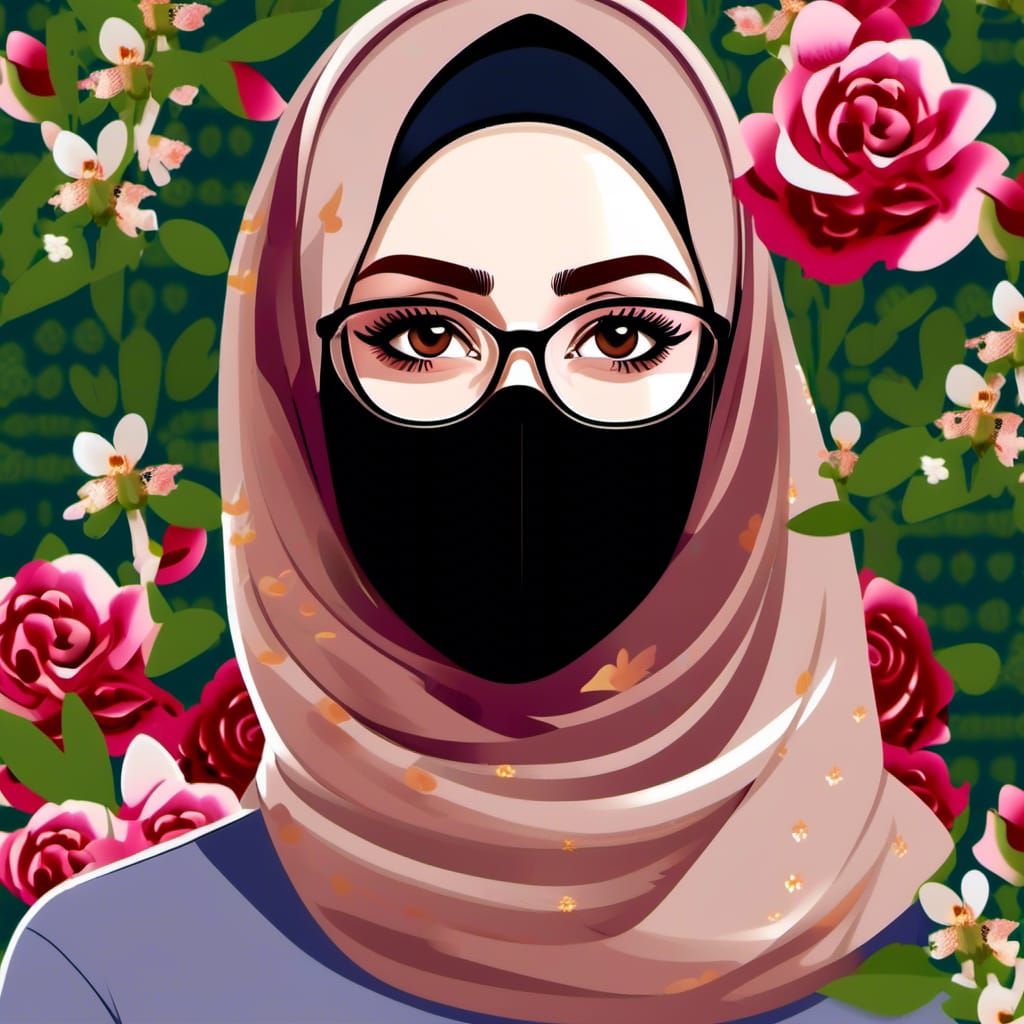 Beautiful Hijabi Portrait with Roses and Orchids