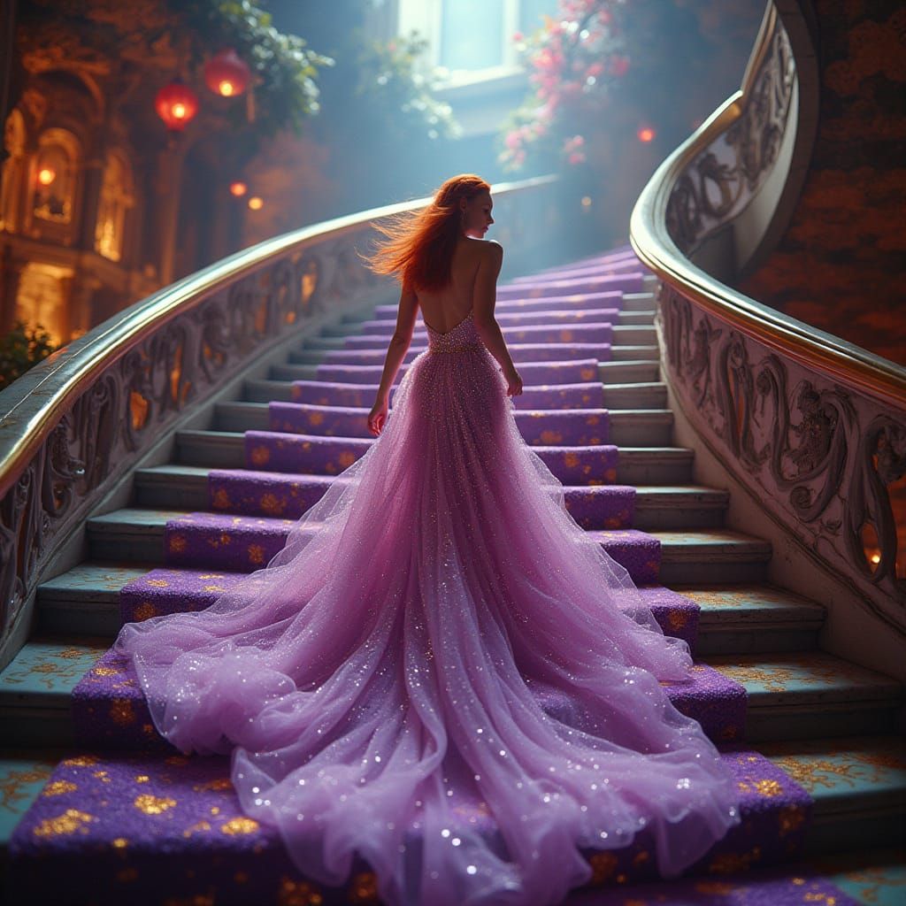 Redhead Descends Amethyst Staircase in Futuristic Style