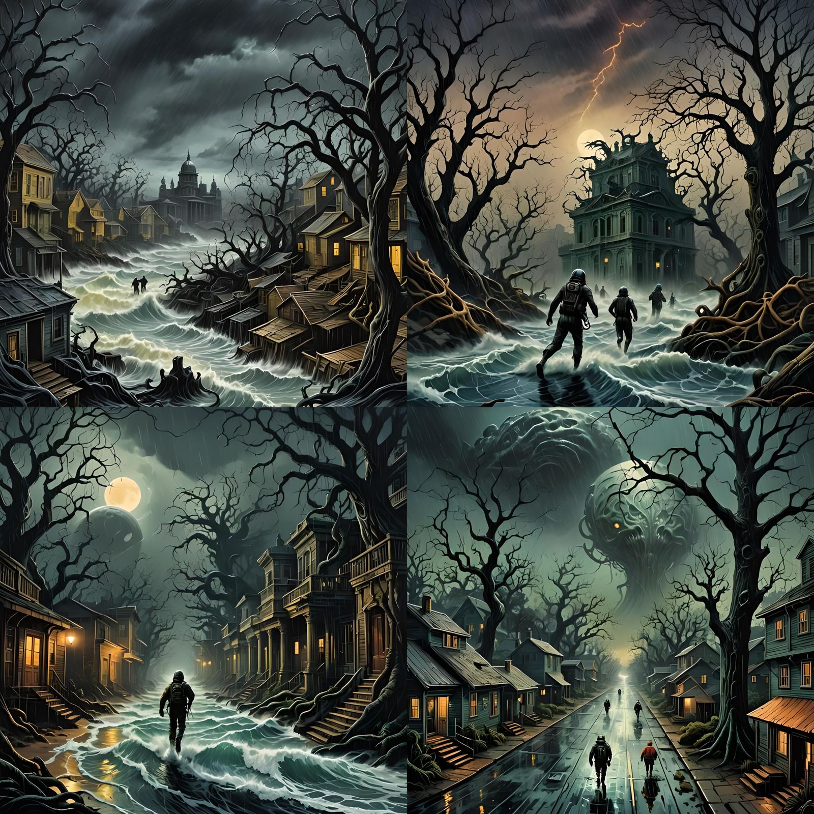 Cyclone Devastation: A Moonlit Tempest in Art