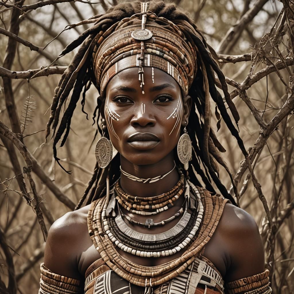 Woman in tribal cloth in Savana