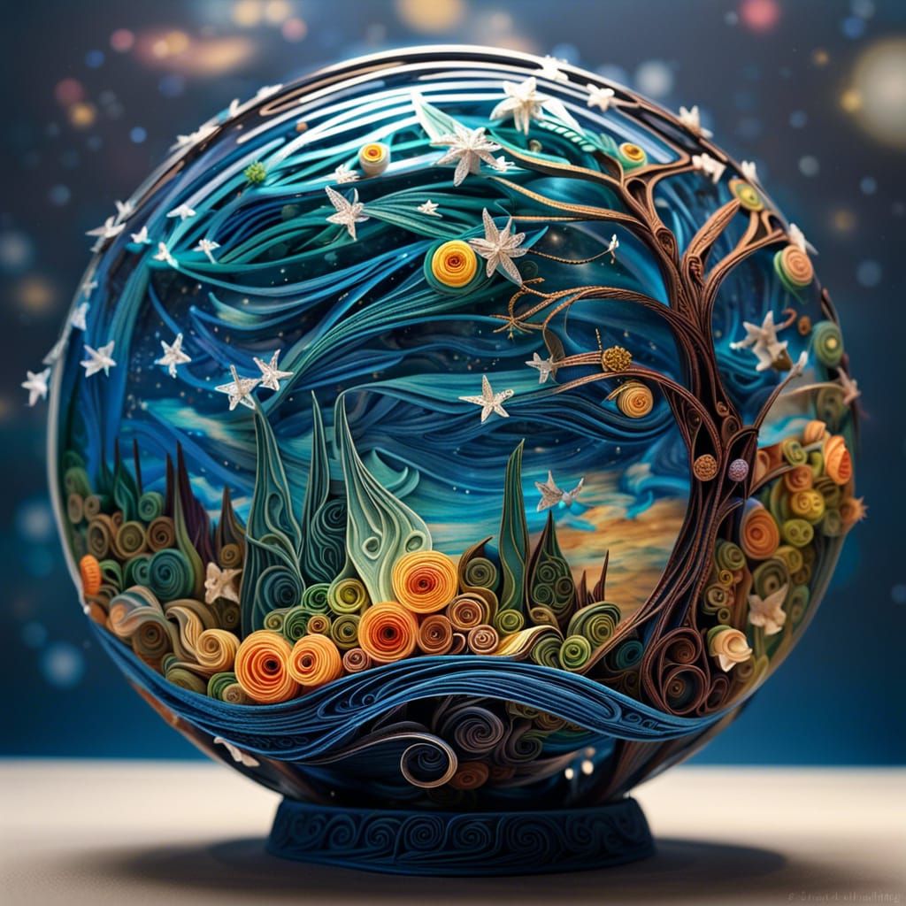 Filigree Paper Quilling Globe in Pointillism Style