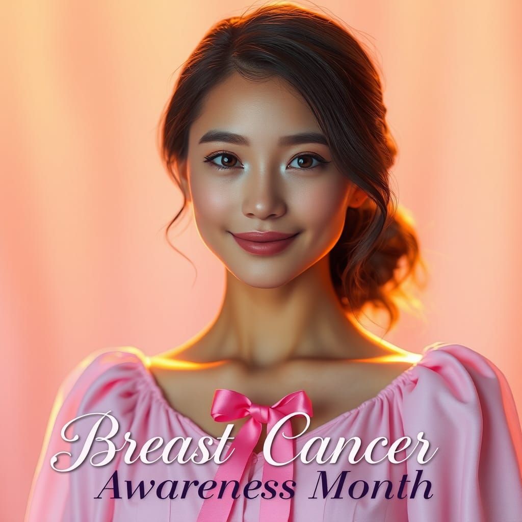 Woman with Pink Ribbon for Breast Cancer Awareness